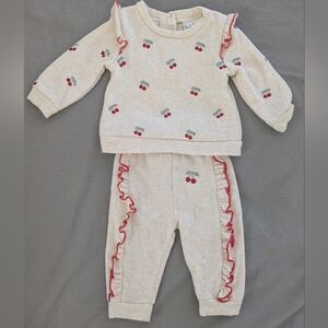 Nicole Miller Cream Baby Outfit with Red Embroidery